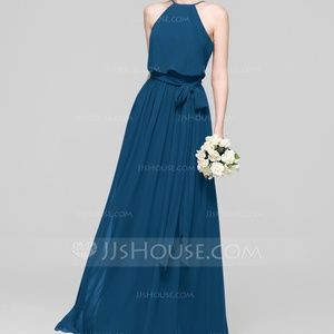 A-Line/Princess Scoop Neck Floor-Length Chiffon
